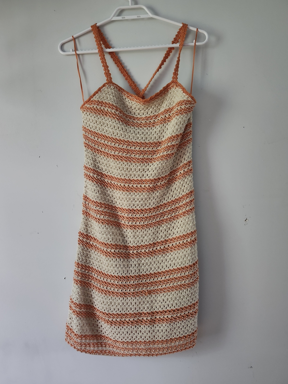 Crochet Cream and Orange Striped Slip Dress | Roxy | Medium | Beach Boho
